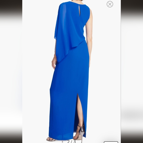NWT Halston Heritage Asymmetrical Overlay Gown Dress in Lapis Blue 2 - Picture 2 of 11